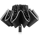 Reverse Folding Automatic Inverted Open & Close Button - Portable Lightweight Outdoor & Golf Rain Umbrellas, windproof UV Protection (Black)