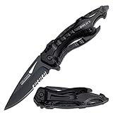 TAC Force- Spring Assisted Folding Pocket Knife – Black Stainless Steel Blade with Black Aluminum Handle, Bottle Opener, Glass Punch and Pocket Clip, Tactical, EDC, Rescue - TF-705 , 3.25 inch blade