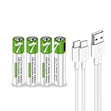 Lankoo USB AAA Lithium ion Rechargeable Battery, High Capacity 1.5V 550mWh Rechargeable AAA Battery, 1 H Fast Charge, 1200 Cycle with Type C Port Cable, Constant Output,4-Pack