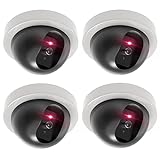 WALI Dummy Fake Security CCTV Dome Camera with Flashing Red LED Light with Security Alert Sticker Decals (SDW-4), 4 Packs, White