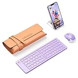 MEETION Foldable Keyboard and Mouse, Portable Bluetooth Keyboard and MINI Mouse with Stand Holder, for Travel, Business, Gifts, USB-C Rechargeable, Travel Keyboard Mouse for iPad Tablets Laptop,Purple