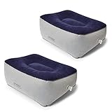 STYDDI Travel Foot Rest Pillow, Inflatable Footrest Cushion for Travel, Office and Home, Perfect Airplane Travel Accessories, Car Seat Footrest, Leg Rest Pillow, Grey and Blue, Pack of 2