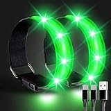 ConKrian LED Reflective Arm Bands for Night Walking(2 Pack), High Visibility Reflective Running Gear,USB Rechargeable LED Armbands，Suitable for Arm, Ankle (Green-B)