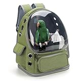 Kreachur Bird Backpack Carrier Travel Cage with Perch, Tray and Breathable Clear Window, Bird Travel Cage for Cockatiel Caique Conure Quaker, for Vetting Camping Hiking (Green)