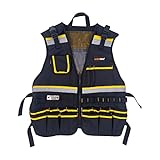 AISENIN Reflective Safety Tool Vest with Multi-pockets and Zipper,Heavy Duty Tool Vest for Electricians Carpenter (Yellow and Black)