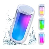 UNIKMAX IPX7 Waterproof Bluetooth Speaker with 8 Colors LED Light Show Mode, Hands Free Function, TF Card, USB, AUX Input, Portable Wireless Speaker, White