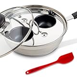 Eggssentials Egg Poacher Pan Nonstick Coating - Poached Egg Cooker, Stainless Steel Egg Poaching Pan PFOA Free with Spatula, Poached Egg Maker, Egg Poachers Cookware