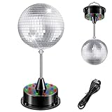 5-Inch Mirror Ball and 6RPM Rotating Motor Base, Disco Party Ambient Light, Base 18 Red, Green, Blue Three Color Bulbs, for Home Parties, Weddings, Nightclubs, Bars, Bands, KTV, Parties