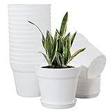 16 Pack 6 inch Plastic Planters, Plastic Indoor Planter Flower Pots, WOUSIWER Heavy Duty and Stylish 6 Inch Plant Pots for Indoor Plants with Drainage Holes and Tray for Plants, Flowers, White
