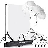 SLOW DOLPHIN Photography Photo Video Studio Background Stand Support Kit with Muslin Backdrop Kits (White Black),1050W 5500K Daylight Umbrella Lighting Kit