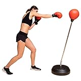 Protocol Punching Bag with Stand Plus Boxing Gloves for Adults & Kids - Adjustable Height Stand - Standard, Red