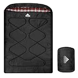 AGEMORE Cotton Flannel Double Sleeping Bags for Adults, Cold Weather Waterproof Queen Size Sleeping Bag, 2 Person Double Wide Warm Sleeping Bag for Family or Couples Outdoor Camping or RV Traveling