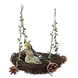 Barn Eleven Natural Rattan Nest Small Medium Large Bird Swing for Parrot Parakeet Cockatiel Conure Cockatoo Macaw Amazon African Grey Lovebird Finch Canary Budgie Cage Perch Toy (Small)