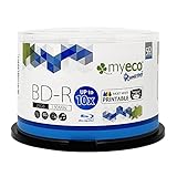 50 Pack Myeco Bd-r BDR Blu-ray 25gb Upto 10x White Inkjet Hub Printable Blank Data Recordable Media Disc with Cakebox/Spindle Packing