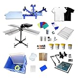 Tianiuseen 4 Color 1 Station Screen Printing Kit with Silk Printing Press Equipment Material Desktop Screen Printer Screen Printing 16 * 16 inch Flash Dryer for T-Shirt Printing