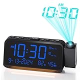 Projection Alarm Clock for Bedroom, Digital Clock Projects on Wall Ceiling, Large Display with Date, Day, Temperature&Humidity, Dual Alarm with Weekday/Weekend, USB Charging Port, Snooze&Backlight