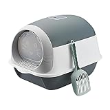 Hooded Cat, Enclosed and Covered Cat Toilet, Kitty Litter Pan with Door, Pet Bedpan Durable Kitty Litter Tray for Indoor Cats, Small Animal, Grey Color White