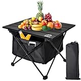 Audoyon Portable Camping Table Folding Ultralight Compact Side Table, Aluminum Fold Up Beach Table Tent Table for Outdoor Dining Cooking, Picnic, Grill, Hiking, Fishing, Sand（S - Black）