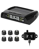 2023 RV Tire Pressure Monitoring System 【Signal Booster】 Wireless Solar TPMS with 6 External Sensors 66ft Sensing Distance TPMS Tire Pressure Monitor System TPMS Repeater for RVs Trailers (0-87 PSI)