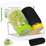 Seed Sprouting Kit, 2 Large Wide Mouth Mason Jars with Sprout Lids, Blackout Sleeves, Drain Tray, Stainless Steel Stand, Sprouts Growing Kit for Bean, Broccoli, Alfalfa (Yellow+Green)
