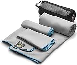 OlimpiaFit Quick Dry Towel - 3 Size Pack of Lightweight Microfiber Travel Towels w/Bag - Fast Drying Towel Set for Camping, Beach, Gym, Backpacking, Sports, Yoga & Swim Use﻿