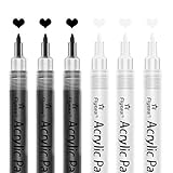 Acrylic Paint Pens ,6 Pack Black White Paint Markers, Paint Pens for Rock Painting Stone Ceramic Glass Wood Plastic Glass Metal Canvas,Drawing, Water-Based Acrylic Paint Sets