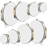 8 Piece Tambourine for Adults Hand Held Wood Tambourine Comes in 4 Size Single Row Metal Jingles Tambourine Musical Educational Tambourine Gift Rhythm Percussion Instrument for Church Party KTV
