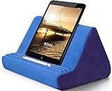 Soft Tablet Stand Pillow with Pocket,Tablet Cushion Stand,Adjustable 3 Viewing Angle,Lazy Holder Stand for Bed Sofa,Compatible with iPads Tablets eReaders Smartphones Books Magazines (Blue)