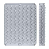 Silicon Dish Drying Mat, Heat Resistant Drying Mat for Kitchen Counter, Sink,Refrigerator or Drawer liner, Large Kitchen Drying Mat (12' x 16', GREY)