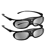 DLP 3D Glasses 144Hz Rechargeable 3D Active Shutter Glasses for All DLP-Link 3D Projectors, Can't Used for TVs, Compatible with BenQ, Optoma, Dell, Acer, Viewsonic DLP Projector (Black- 2 Pack)