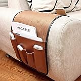 No-slip Leather Sofa Couch Remote Control Holder Chair Armrest Caddy Pocket Organizer Storage Bag for Cellphone Tablet Notepad Book Magazines DVD Eyewears Drinker Snacks Holder Pouch