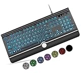 Luzarriba Large Key Keyboard, Wired Computer Keyboard with Wrist Rest, 7-Color Backlit, USB Plug-and-Play, Foldable Stands, Spill-Resistant, Corded Full-Size Keyboard Compatible with PC, Laptop