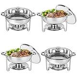 IMACONE Chafing Dish Buffet Set 4 Pack, 5QT Round Stainless Steel Chafer for Catering in Glass Lid, Chafers and Buffet Warmer Sets w/Food & Water Pan, Lid, Frame, Fuel Holder for Event Party Holiday