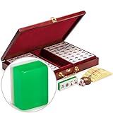 Yellow Mountain Imports Classic Chinese Mahjong Game Set, Emerald with 148 Translucent Green Tiles and Wooden Case