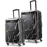 American Tourister Moonlight Hardside Expandable Luggage with Spinner Wheels, Black Marble, 2-Piece Set (21/24)