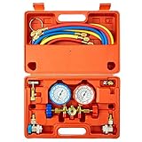 OMT 3 Way AC Diagnostic Manifold Gauge Set for Freon Charging, Fits R134A R12 R22 and R502 Refrigerants, with 5FT Hose, Tank Adapters, Adjustable Couplers and Can Tap