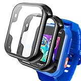 Keepamor 2 Pack Screen Protector Only Compatible with VTech Kidizoom Smartwatch DX2 Built in Tempered Glass Kids Hard PC Case Full Coverage Protective Cover for Boys and Girls, Black*2