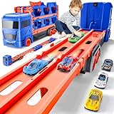Kiddiworld Race Track Truck Toys for 2-4 Year Old Boys Birthday Gifts: 65 Inch Folded Transport Carrier Trucks for Kids Age 3-5, Racing Cars Toy Easter Gifts for Toddlers