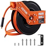 VEVOR Retractable Air Hose Reel, 3/8 IN x 50 FT Hybrid Air Hose Max 300PSI, Air Compressor Hose Reel with 5 ft Lead in, Ceiling/Wall Mount Heavy Duty Double Arm Steel Reel