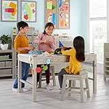 Martha Stewart Crafting Kids' Art Table and Paper Roll - Gray, 3+ Children's Drawing and Painting Desk, Wooden Activity Table with Storage Drawers