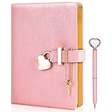 Heart Shaped Lock Diary with Key&Heart Diamond Pen,PU Leather,Personal Organizers Planner Journal Notebook Gift for Women Girls