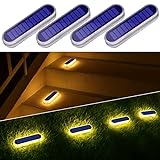 Solar Step Lights Outdoor Waterproof LED, Warm White Outdoor Step Lights Deck Lights Solar Powered, Wireless Stick on Solar Lights for Steps Deck Stairs Yard (4 Pack)