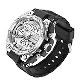 KXAITO Men's Watches Sports Outdoor Waterproof Military Watch Date Multi Function Tactics LED Face Alarm Stopwatch for Men (6092_Silver)
