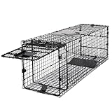 Humane Way Folding 32 Inch Live Humane Animal Trap - Safe Traps for All Animals - Raccoons, Cats, Groundhogs, Opossums - 32'x10'x12',Black