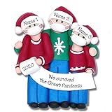Covid 19 Family of 3 with Face Masks Coronavirus We Survived Personalized Ornament