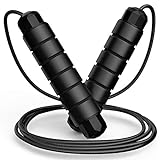 Jump Rope, Tangle-Free Rapid Speed Jumping Cable with Ball Bearings for Women, Men and Kids, Adjustable Foam Handles Steel Ropes for Fitness,Black,1 Pack
