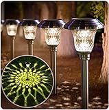 BEAU JARDIN Solar Pathway Lights 8 Pack Supper Bright Up to 12 Hrs Landscape Stake Glass Stainless Steel Waterproof Auto On/Off Sun Powered Garden Lighting for Yard Patio Walkway Outdoor Spike BG1671