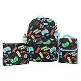 RALME Gaming Backpack Set for Kids, 16 inch, 6 Pieces - Includes Foldable Lunch Bag, Water Bottle, Key Chain, & Pencil Case