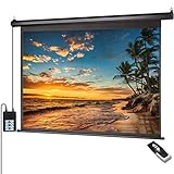 Motorized Projector Screen 100 inch 16:9 HD Diagonal Indoor and Outdoor Movie Screen with Remote Control for Family Home Office Theater, Black