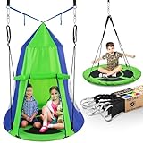 SereneLife 40' Kids Hanging Tent Swing, Outdoor Saucer Swing with Hang Kit and Swinging Swivel Spinner (Green)